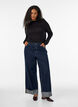 Blouse met hoge hals in viscose jersey, Zwart, Model image number 1