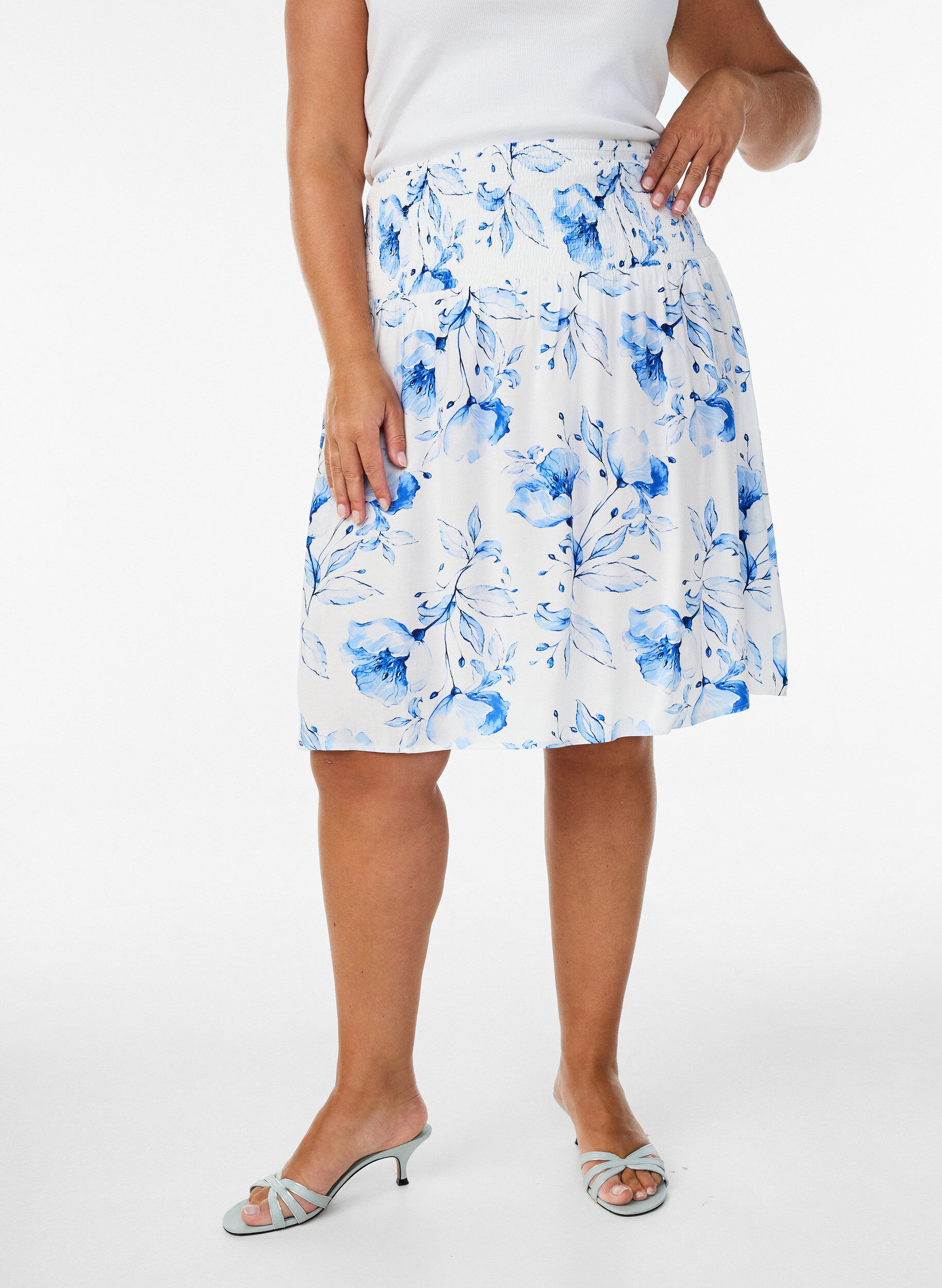 ZizziKorte rok met gesmokte taille, Blauw, Model image number 3