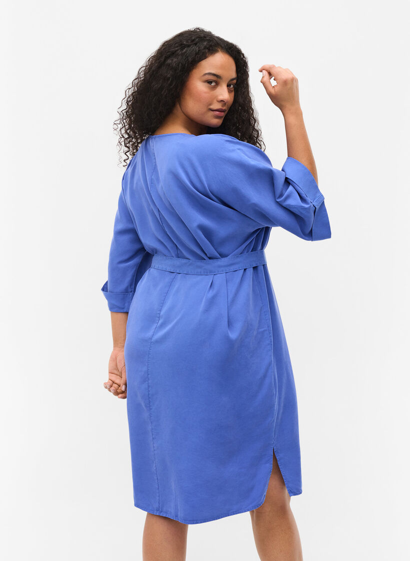 Jurk met 3/4 mouwen en striksluiting, Blauw, Model image number 2