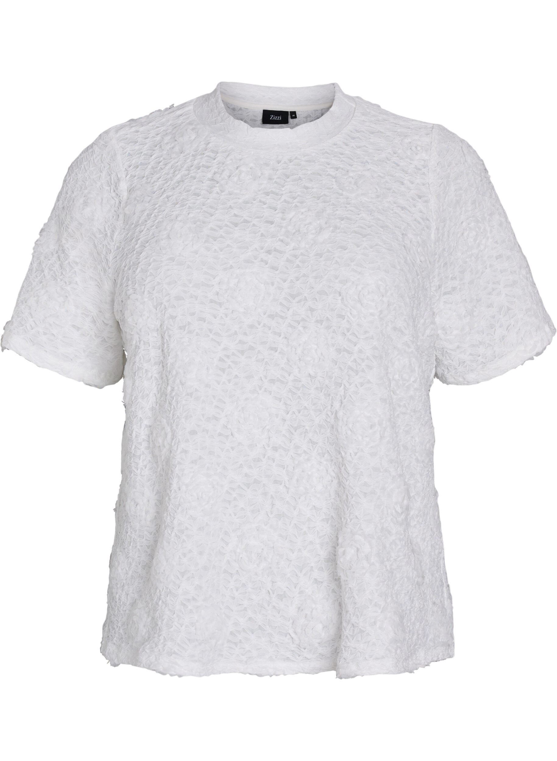 ZizziBlouse met 3D-bloemen en korte mouwen, Wit, Packshot image number 0