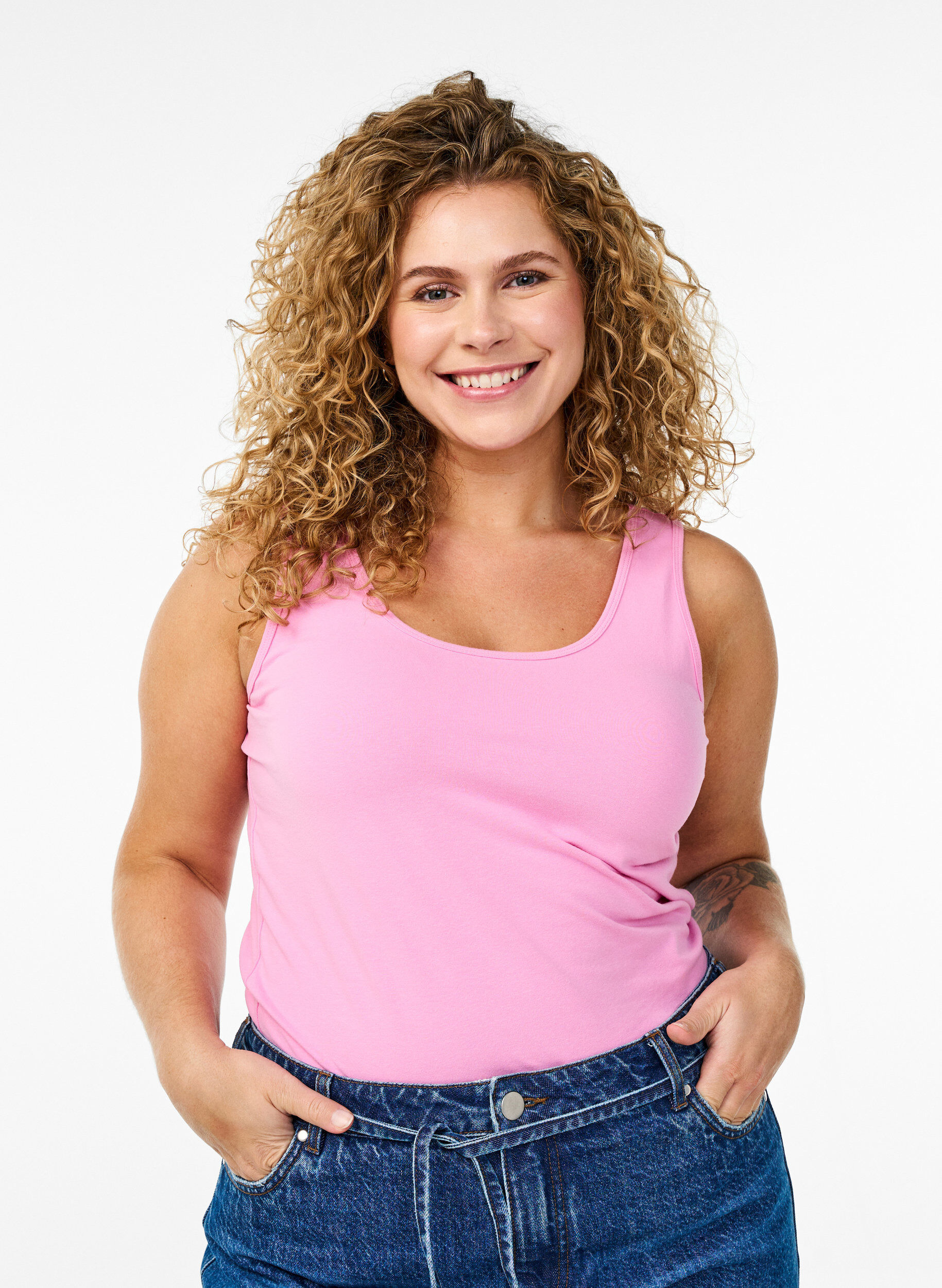 ZizziHaut uni Basic en coton, Rose, Model image number 0
