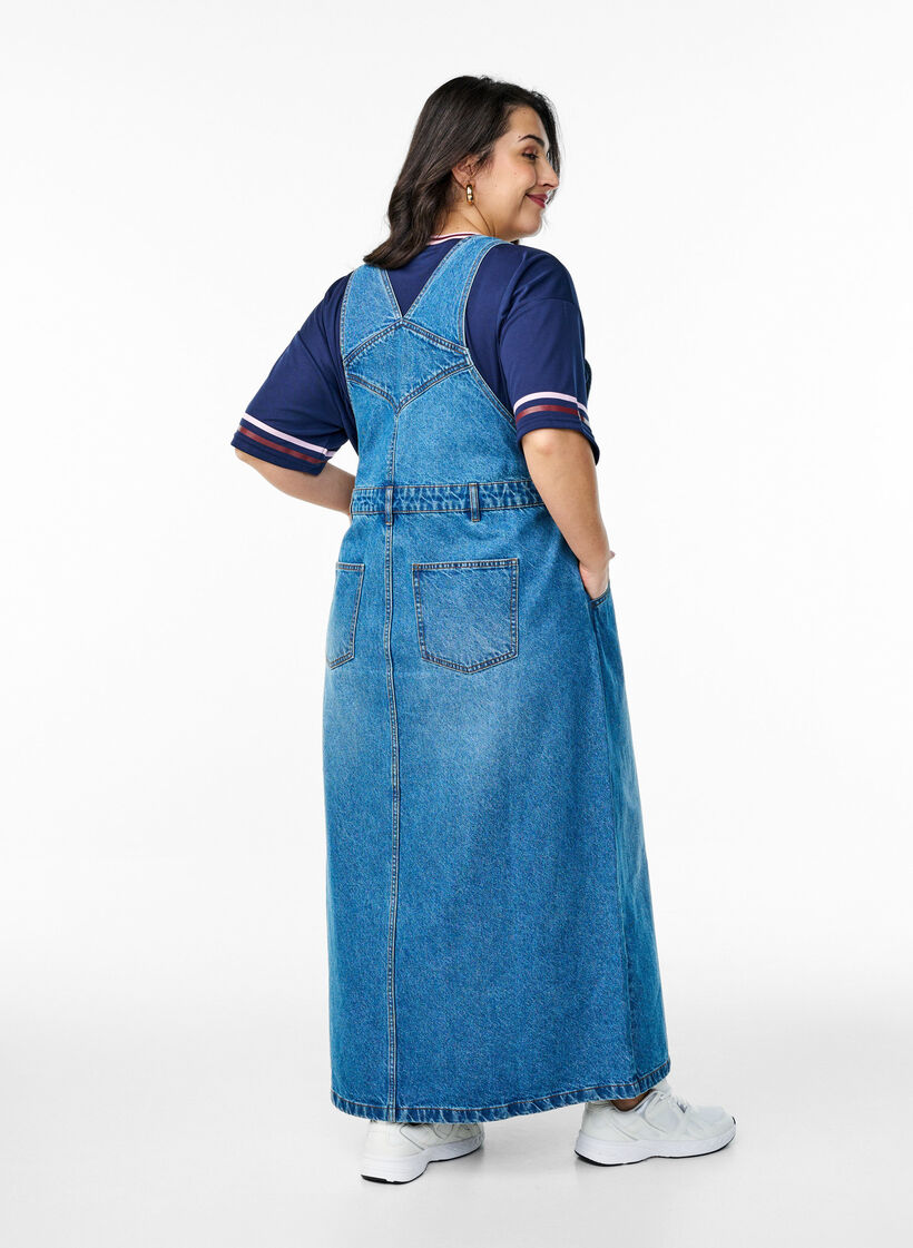 Midi denim overall jurk, Blue Denim, Model image number 1