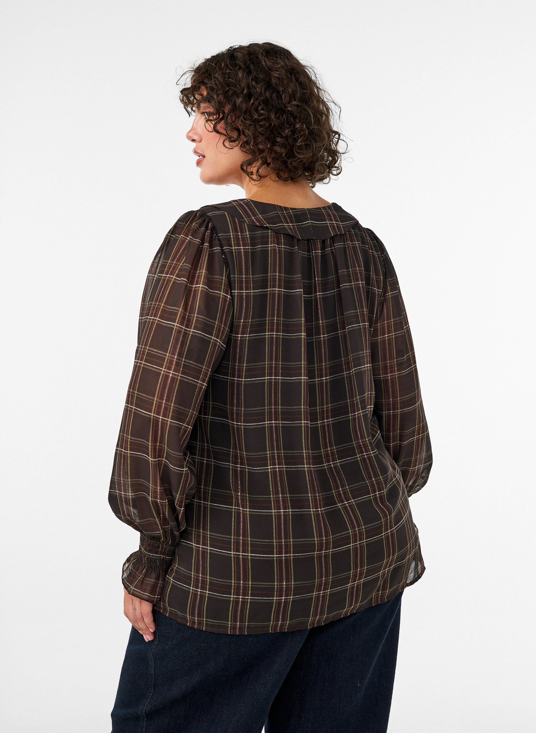 ZizziBlouse met ruit en ruches details, Groen, Model image number 2