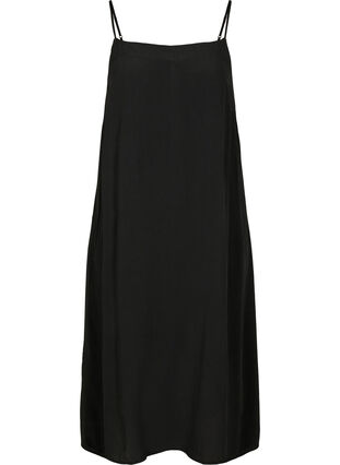 Midi-jurk in viscose met dunne bandjes, Black, Packshot image number 0