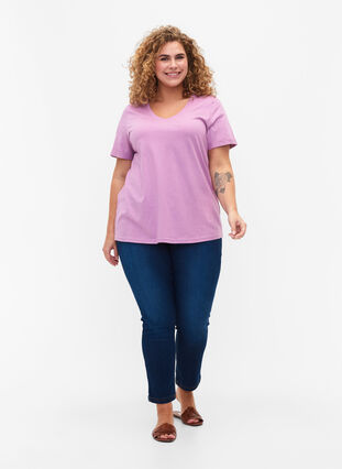 T-shirt en coton à encolure en V, Lavender Herb, Model image number 2
