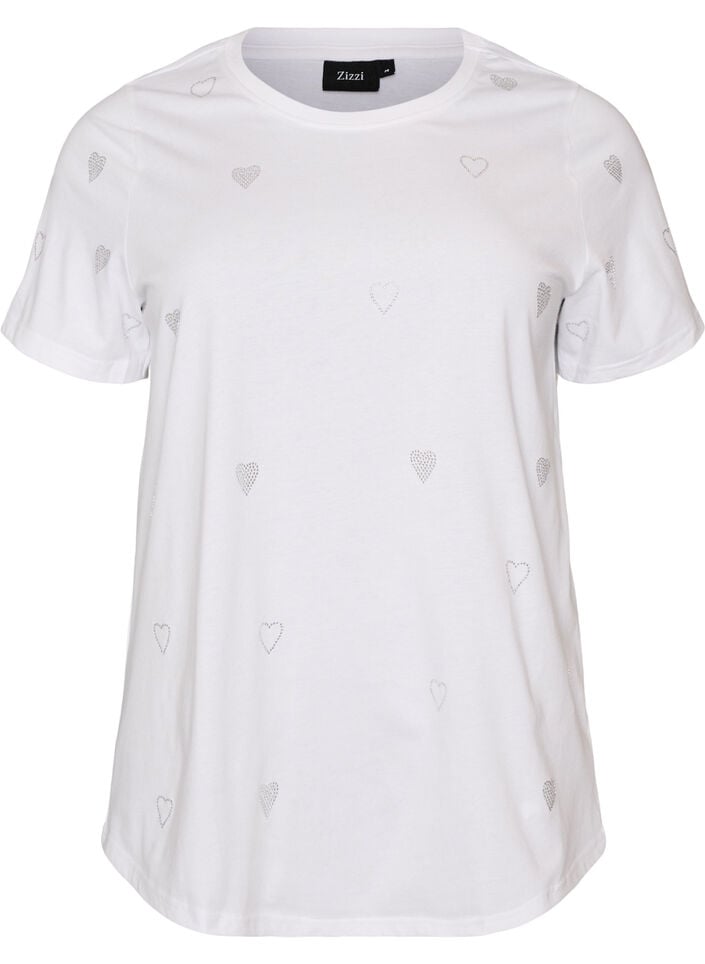 Organisch katoenen T-shirt met hartjes, Wit, Packshot image number 0