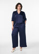 Blouse met satinlook, 1/2-mouwen en rucheskraag, Blauw, Model image number 1