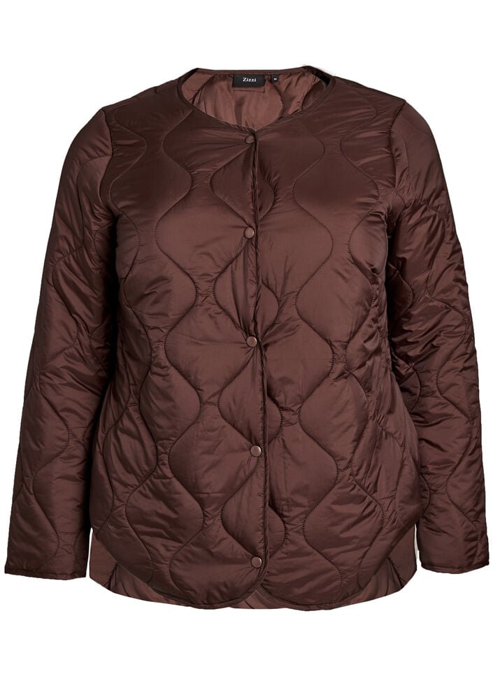 Veste matelass&eacute;e avec boutons-pression et col rond, Marron, Packshot image number 0