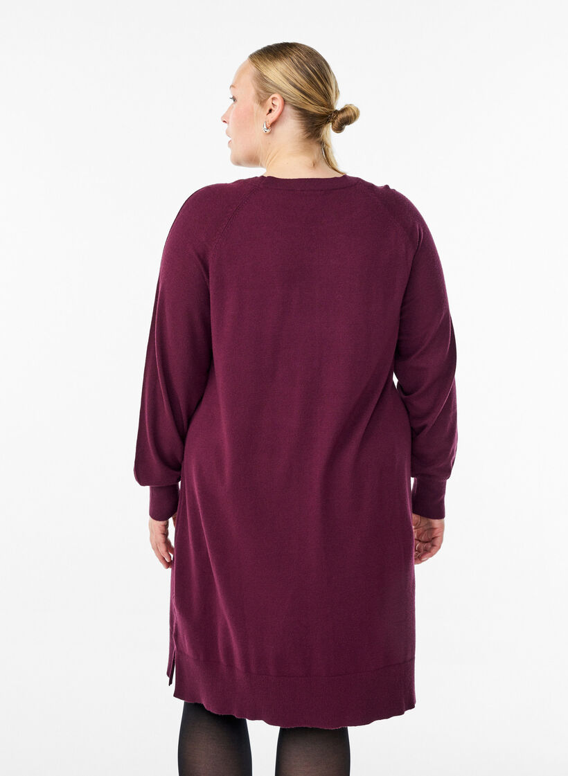 Korte gebreide jurk met raglanmouwen en een middennaad, Rood, Model image number 2