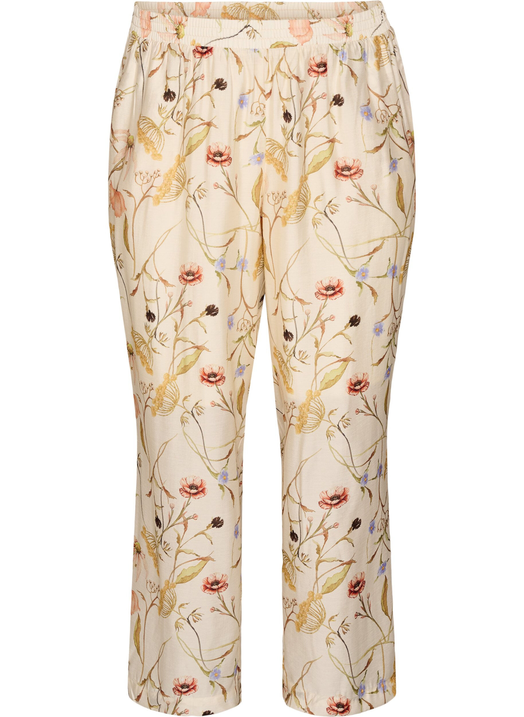 ZizziHigh-waist viscose broek met bloemenprint, Beige, Packshot image number 0