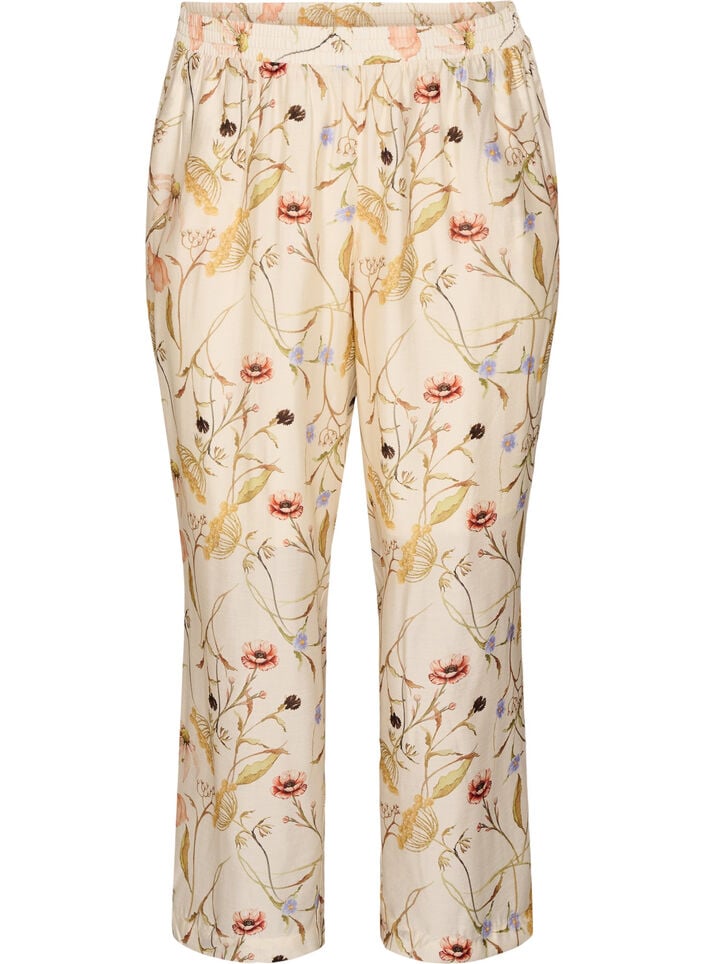 High-waist viscose broek met bloemenprint, Beige, Packshot image number 0