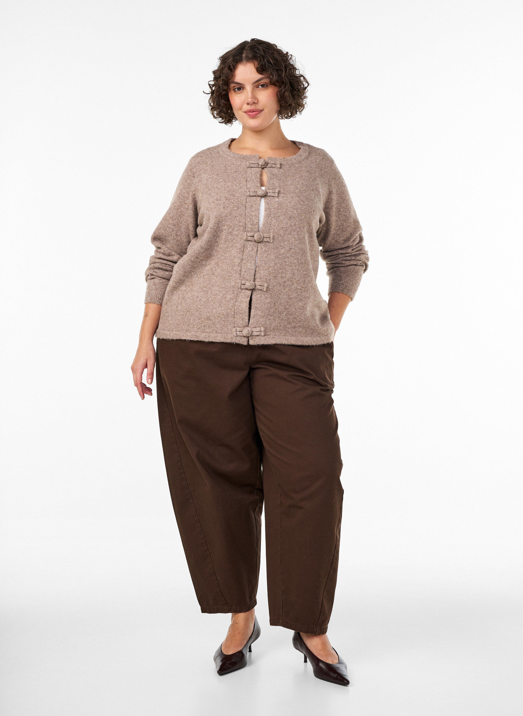 ZizziCardigan avec liens &agrave; nouer, Beige, Model image number 1