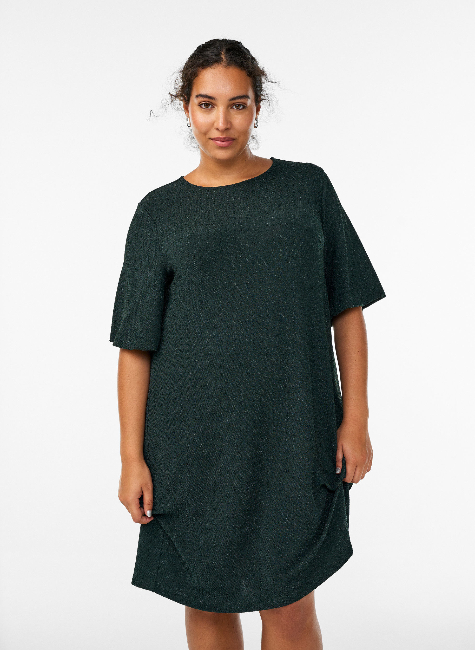 Korte jurk met glitterpatroon, Groen, Model