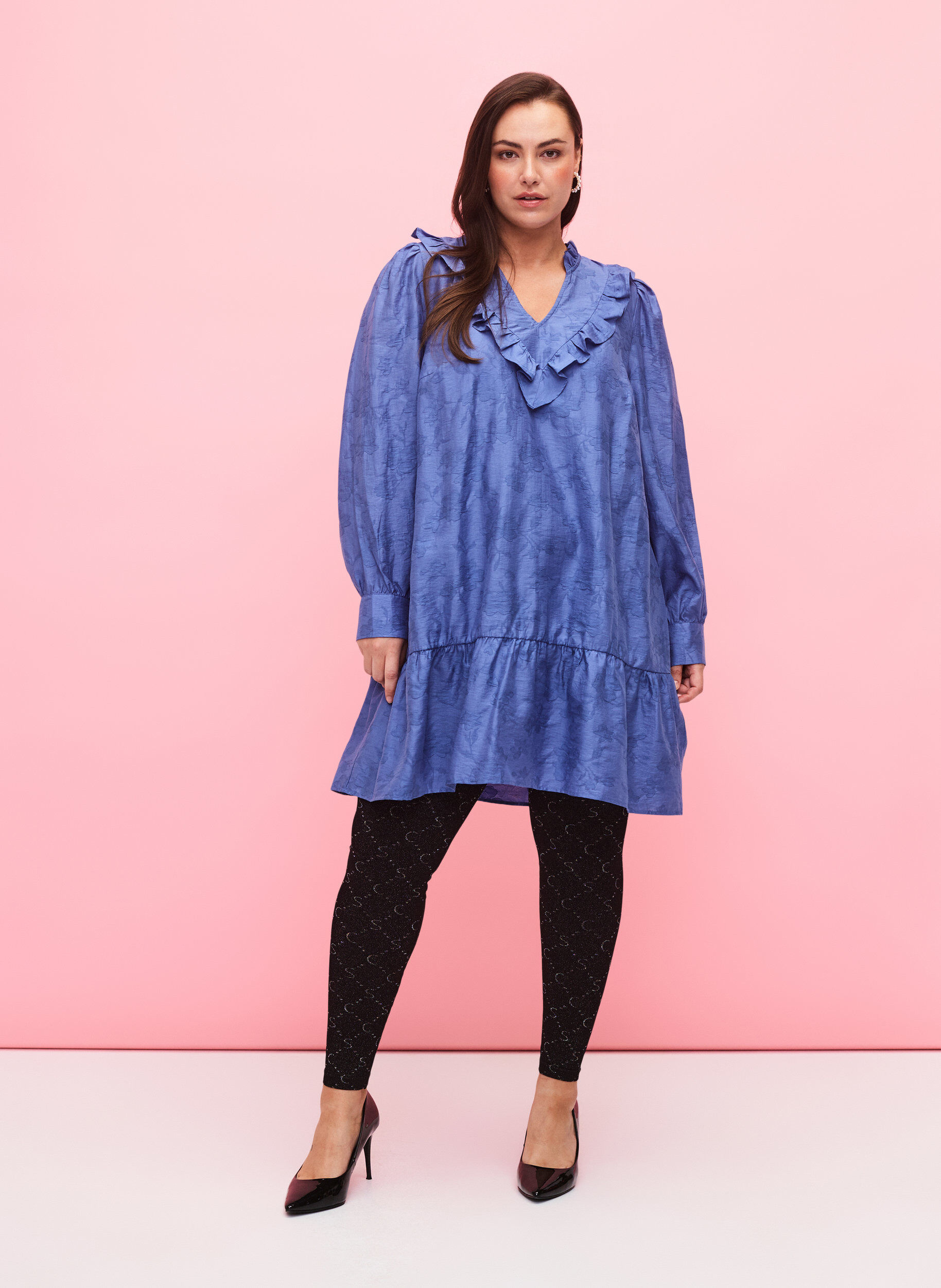 ZizziNaadloze legging met zilverkleurig patroon, Black, Model image number 2