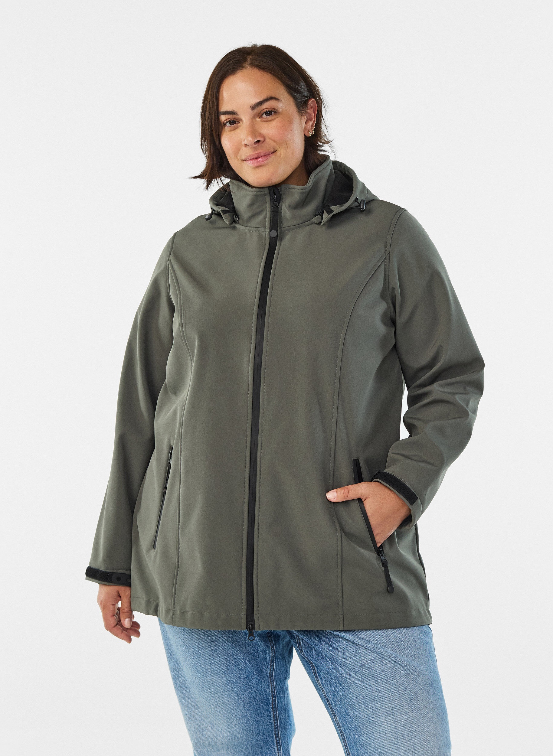 ZizziKorte softshell jas met afneembare capuchon, Grijs, Model image number 0