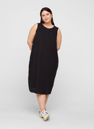 Mouwloze jurk in katoen, Black, Model image number 0