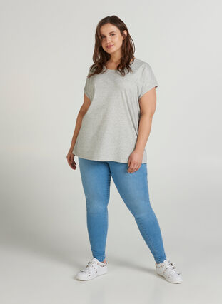 T-shirt chiné en coton, Light Grey Melange, Model image number 2