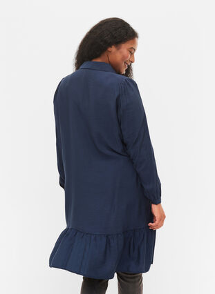 Robe-chemise en viscose avec bordure à volants, Navy Blazer, Model image number 1