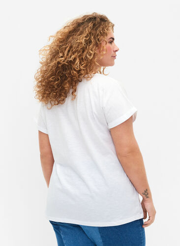 T-shirt imprimé en coton biologique, Bright White, Model image number 1