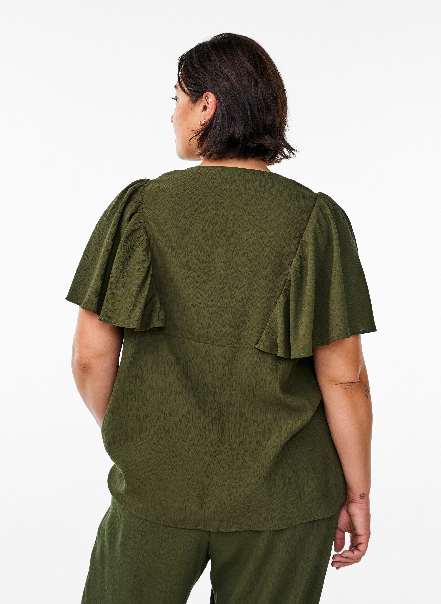 ZizziBlouse met korte mouwen met ruches, Groen, Model image number 2
