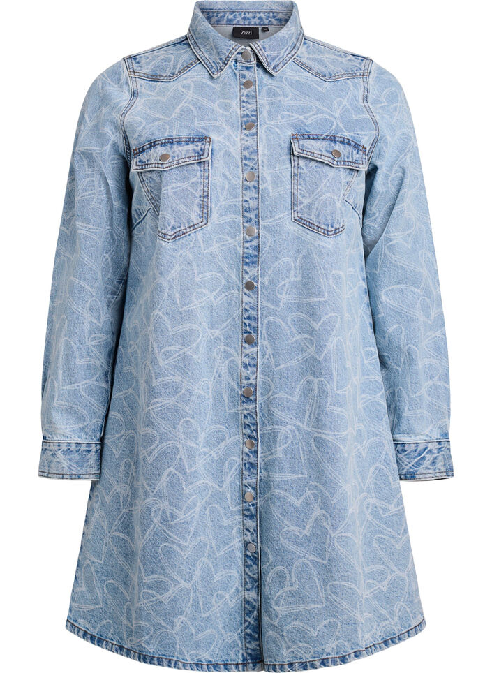 Robe en jean à motif cœurs, Bleu Clair, Packshot image number 0