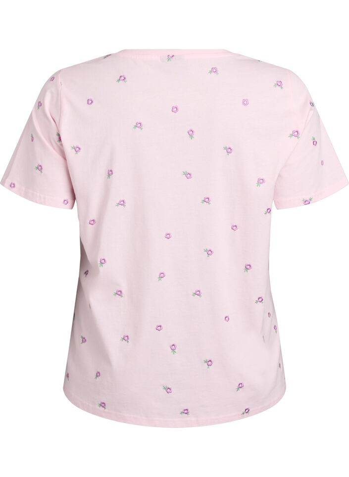T-shirt in biologisch katoen met geborduurde motieven, Roze, Packshot image number 1