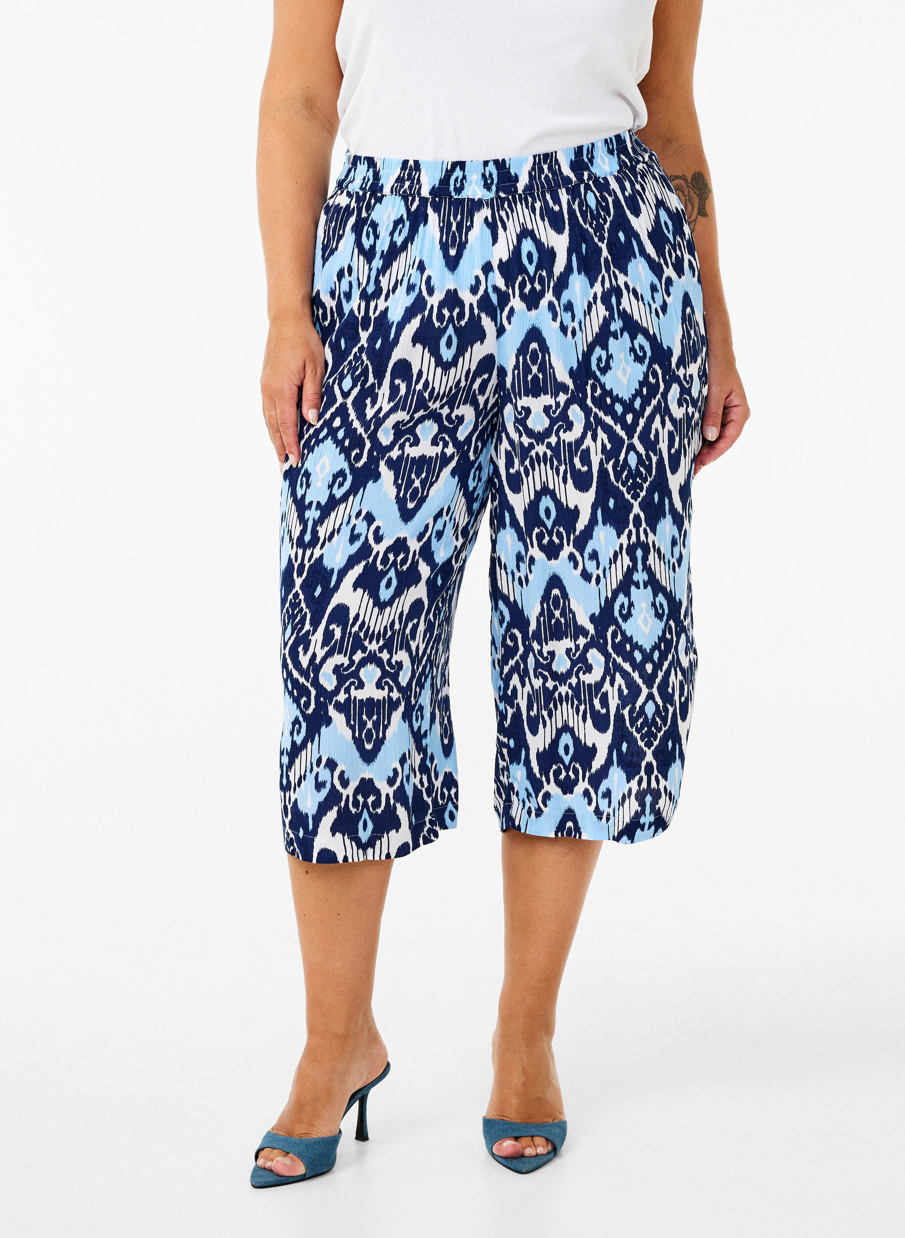 ZizziViscose culotte broek met print, Blue Ethnic AOP, Model image number 2