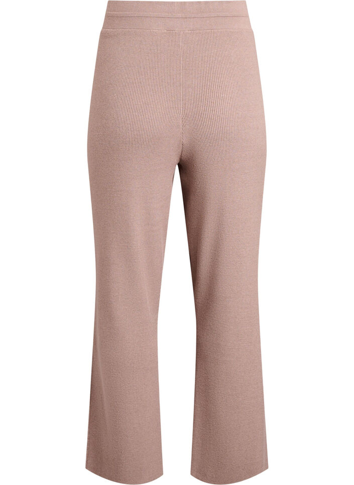 Pantalon taille haute en maille côtelée à jambes droites, Beige, Packshot image number 1