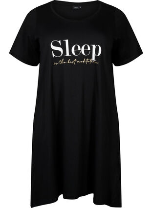 Chemise de nuit à manches courtes en coton biologique , Black Sleep, Packshot image number 0