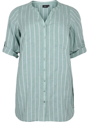 Gestreept v-hals overhemd, Balsam Green Stripe, Packshot image number 0