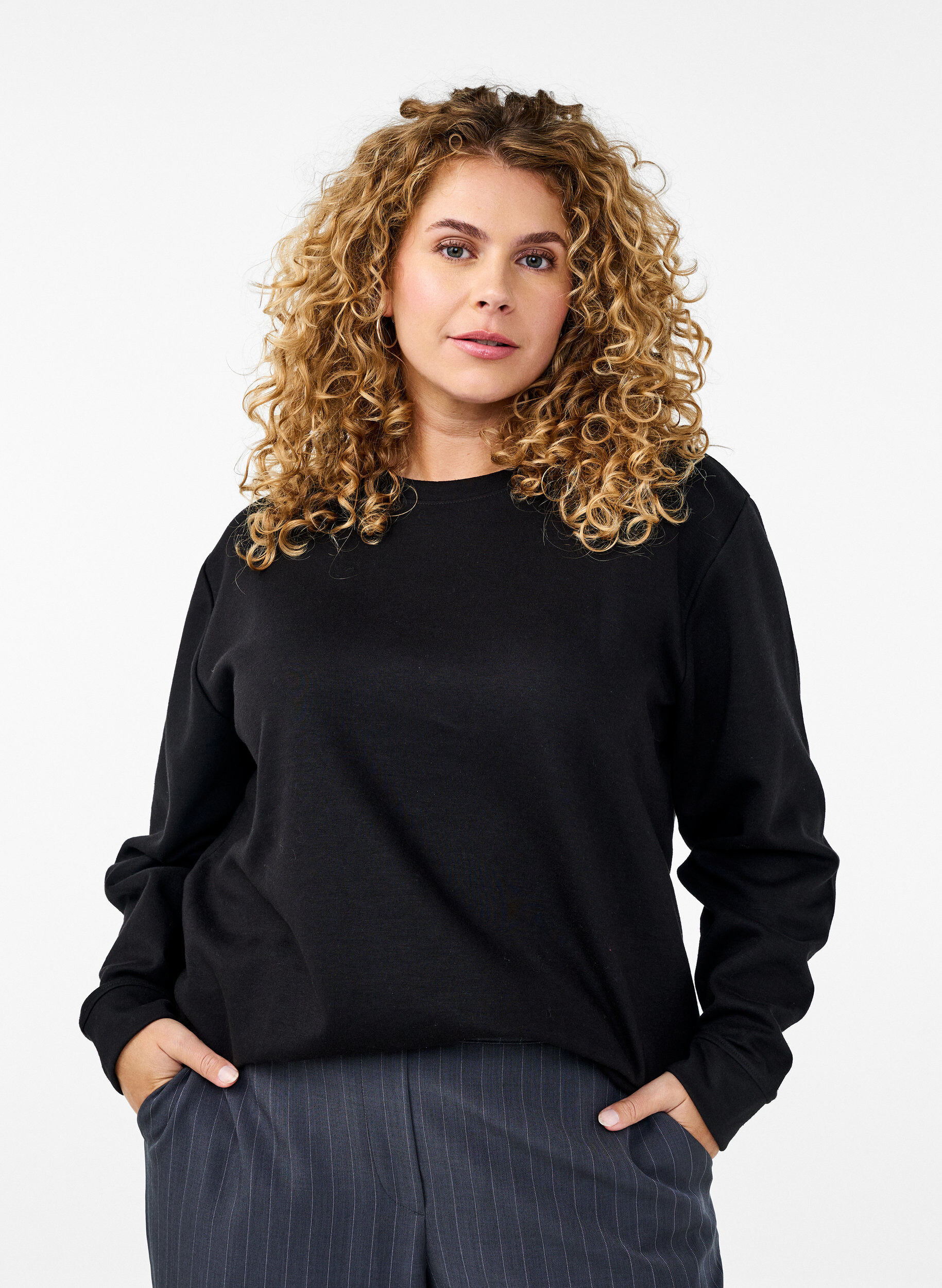 ZizziFLASH - Sweatshirt met ronde hals, Zwart, Model image number 0