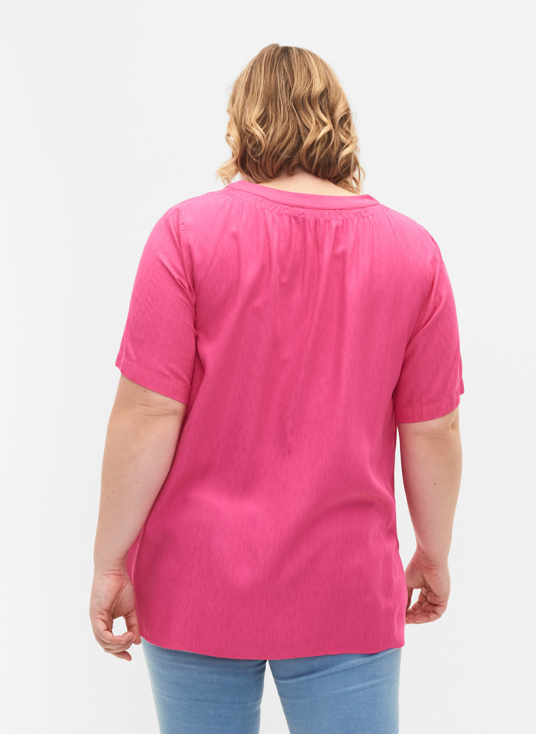 ZizziViscose blouse met korte mouwen en v-hals, Shocking Pink, Model image number 1