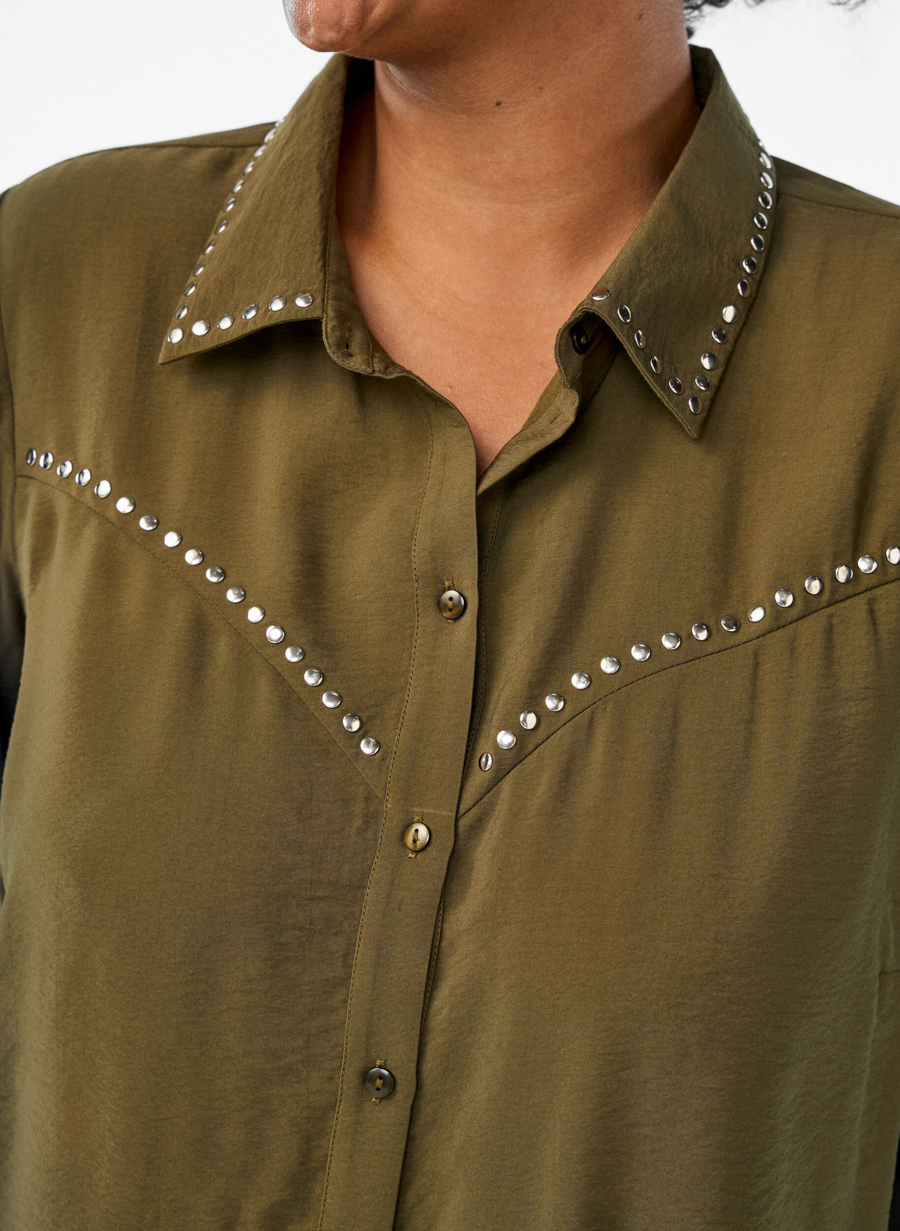 ZizziShirt met studs, Groen, Model image number 3