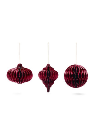 Lot de 3 décorations de Noël avec fermeture magnétique, Wine Red, Packshot image number 0