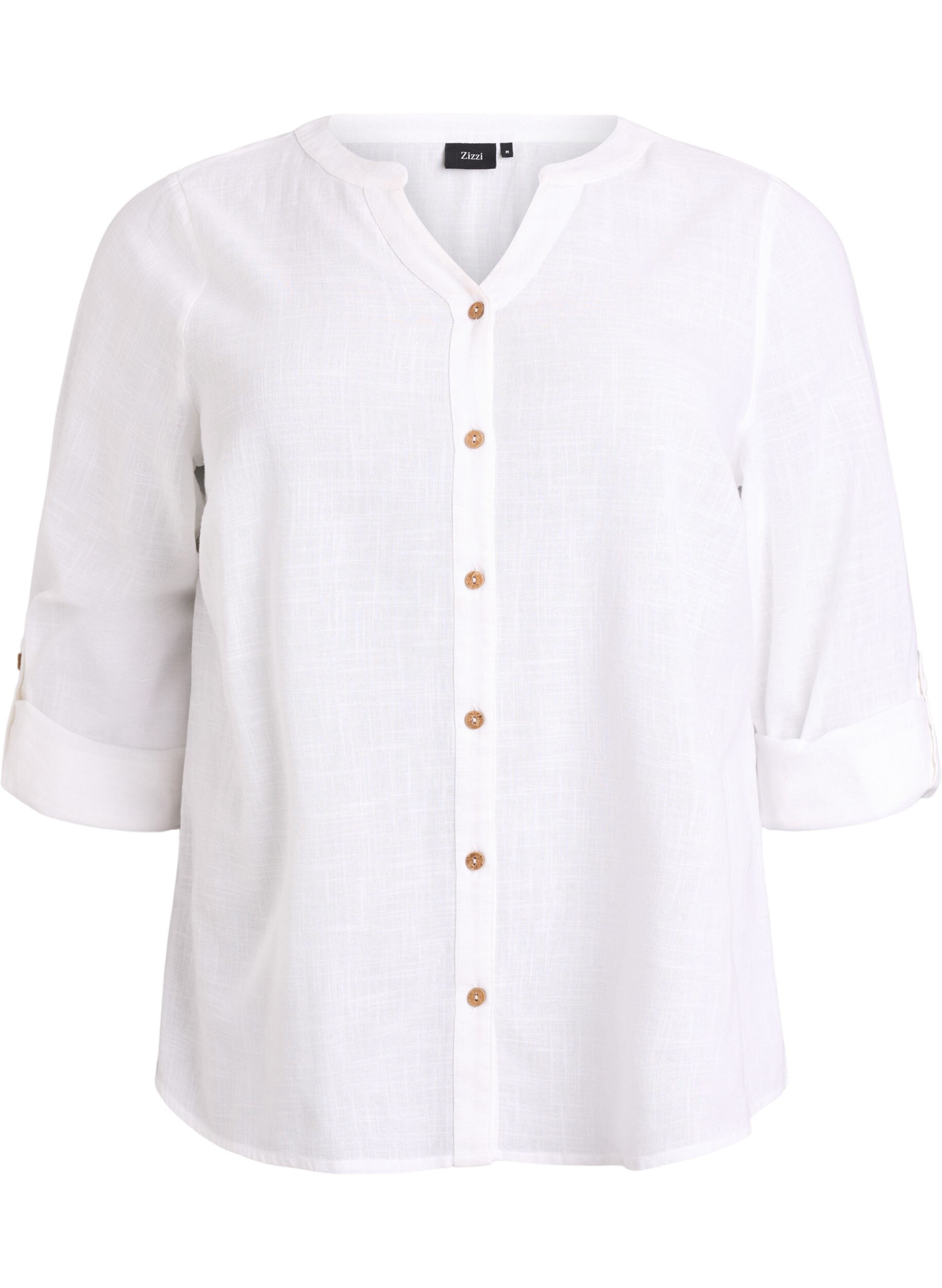 ZizziKatoenen blouse met V-hals, Wit, Packshot image number 0