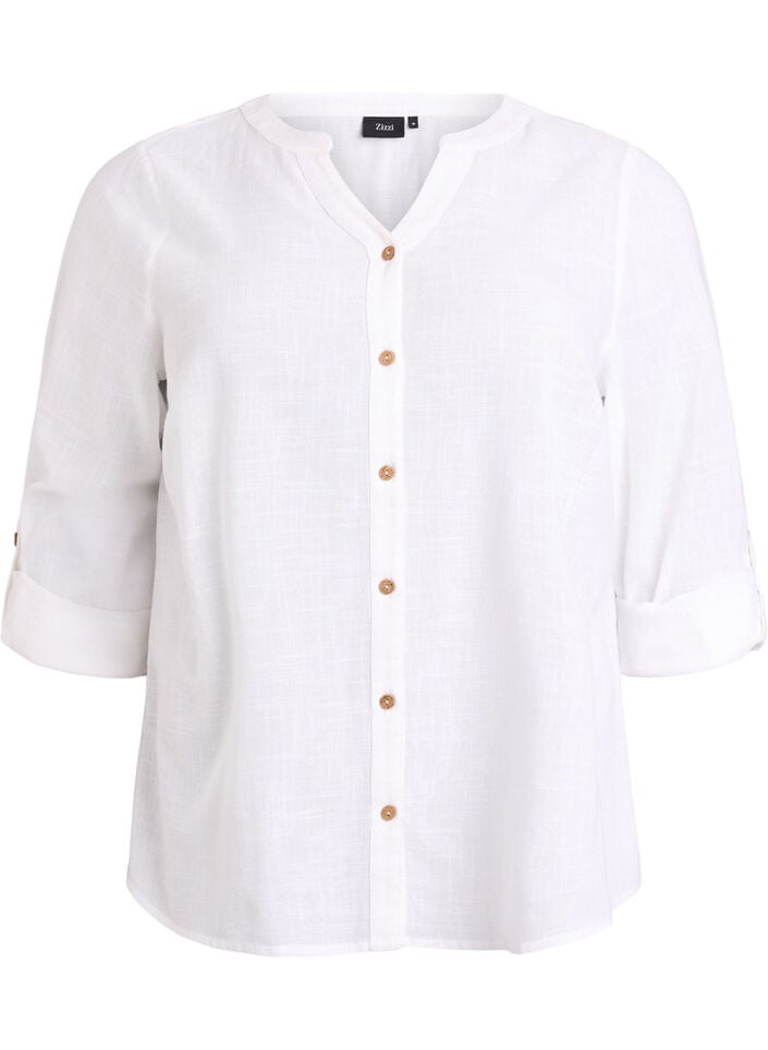 Katoenen blouse met V-hals, Wit, Packshot image number 0