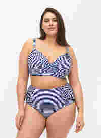 Bas de bikini à fleurs avec taille haute, Blue Striped, Model