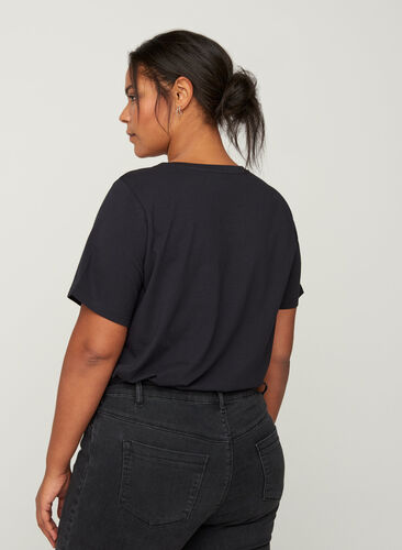 T-shirt en coton à paillettes, Black , Model image number 1