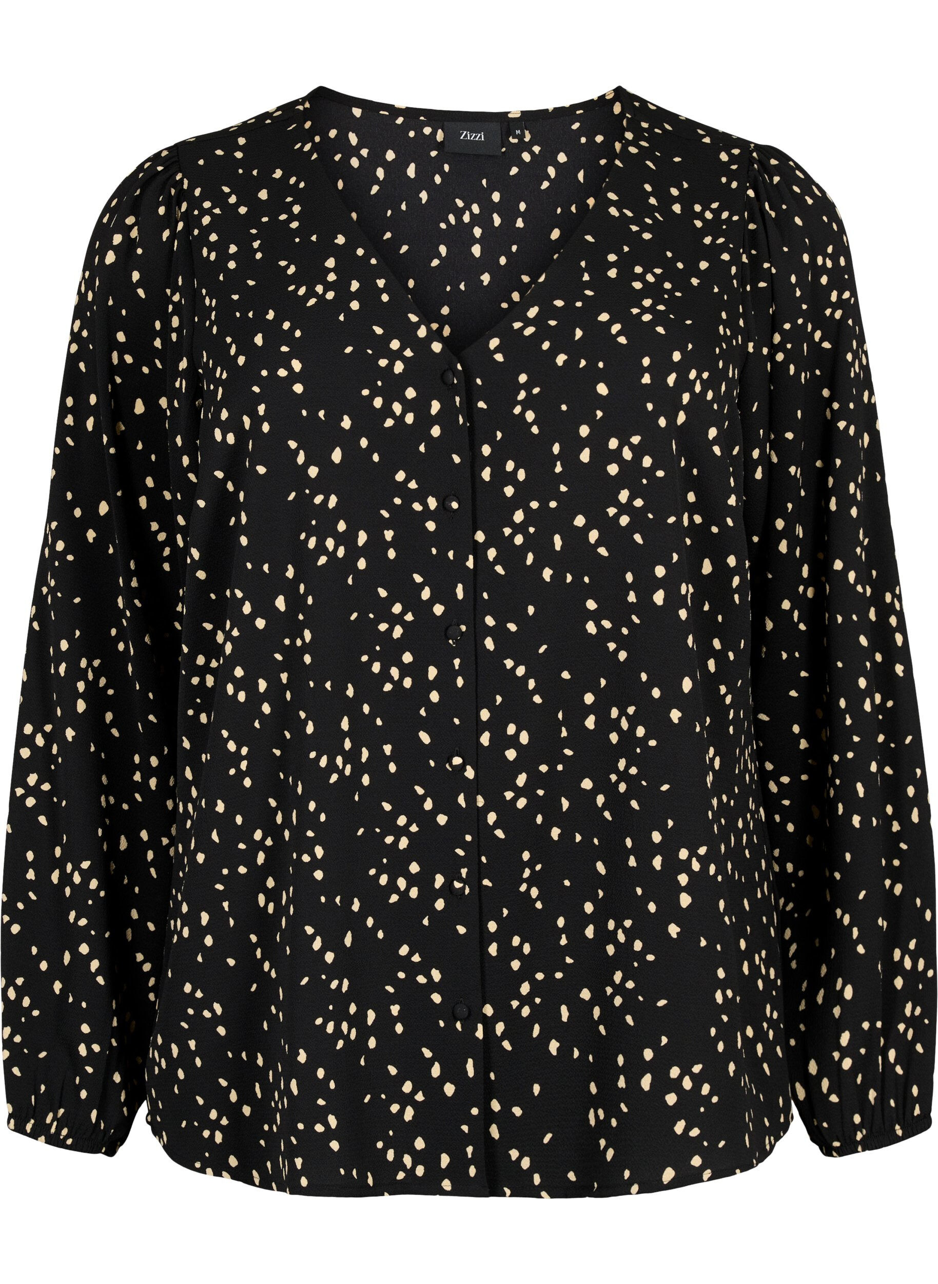 Zizzi Blouse avec col en V et imprim&eacute;, Black Dot AOP, Packshot image number 0