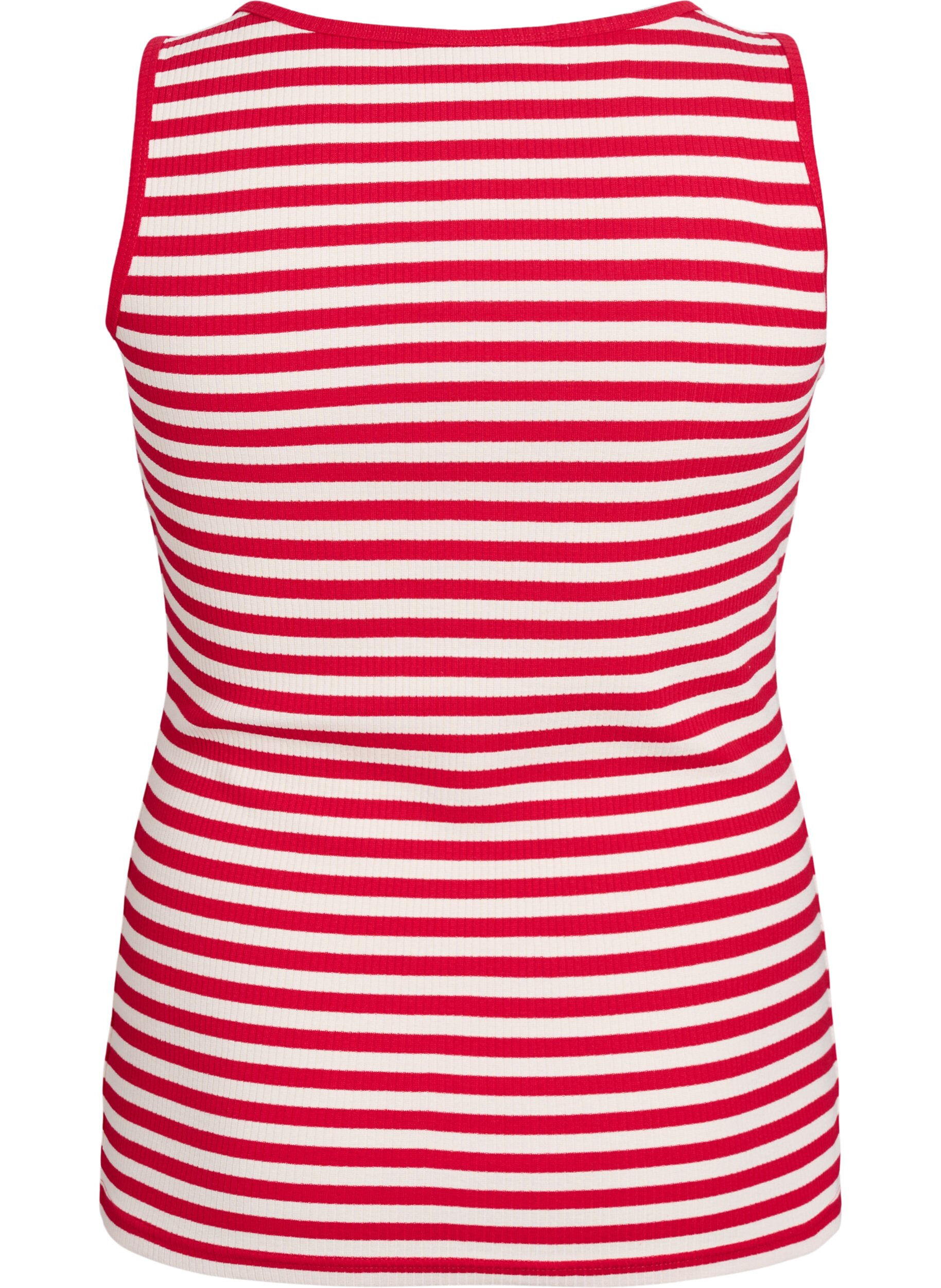 ZizziGestreepte tanktop met een ribstructuur, Rood, Packshot image number 1