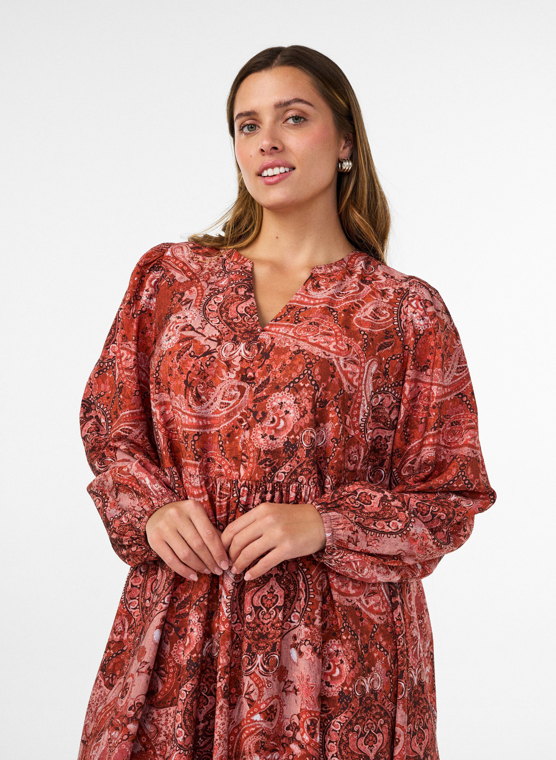ZizziRobe midi en viscose avec imprim&eacute; cachemire, Orange, Model image number 2