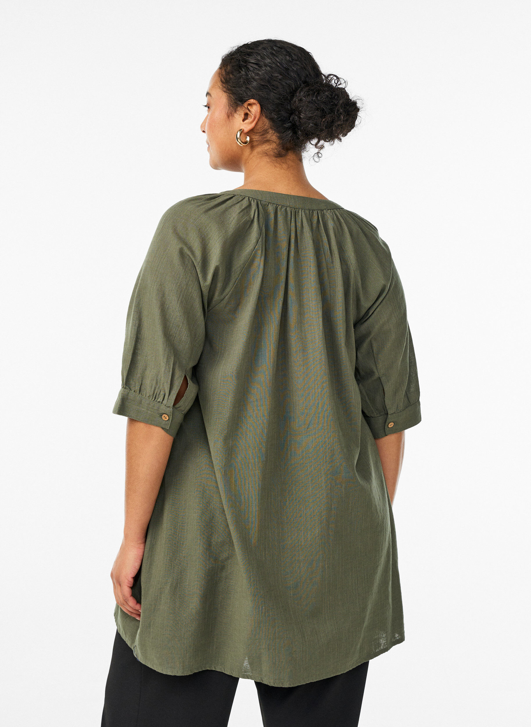 ZizziKatoenen tuniek met V-hals, Groen, Model image number 3