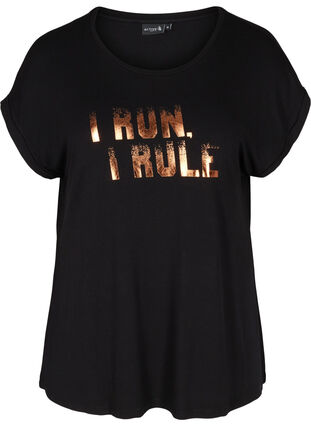 T-shirt d'entraînement en mélange de viscose avec imprimé, Black I Run, Packshot image number 0