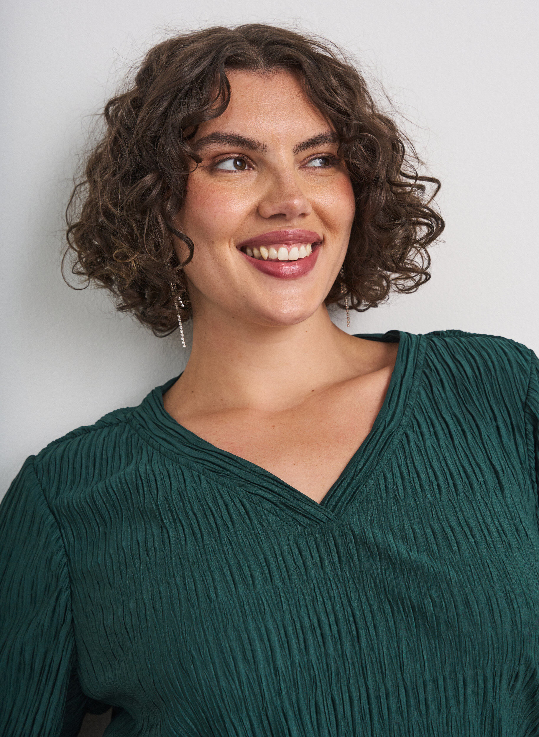 ZizziBlouse met golvende textuur en ballonvorm, Groen, Model image number 3