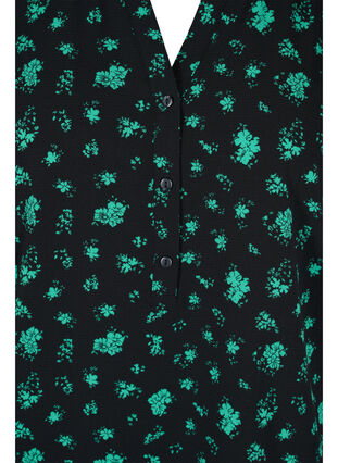 Chemise à manches courtes et col en V, Green Flower AOP, Packshot image number 2