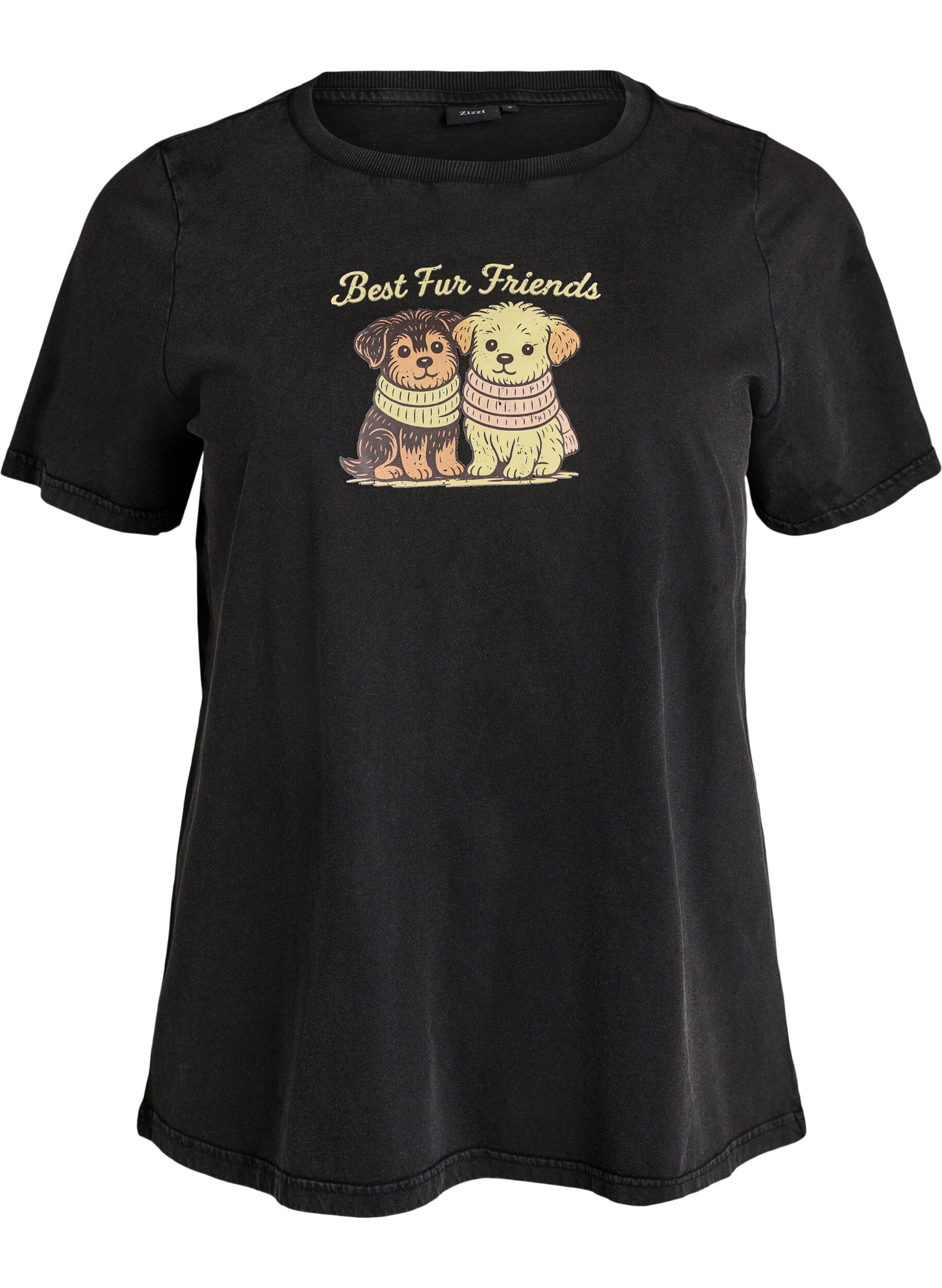 ZizziT-shirt &agrave; imprim&eacute; chien et effet d&eacute;lav&eacute;, Gris anthracite, Packshot image number 0
