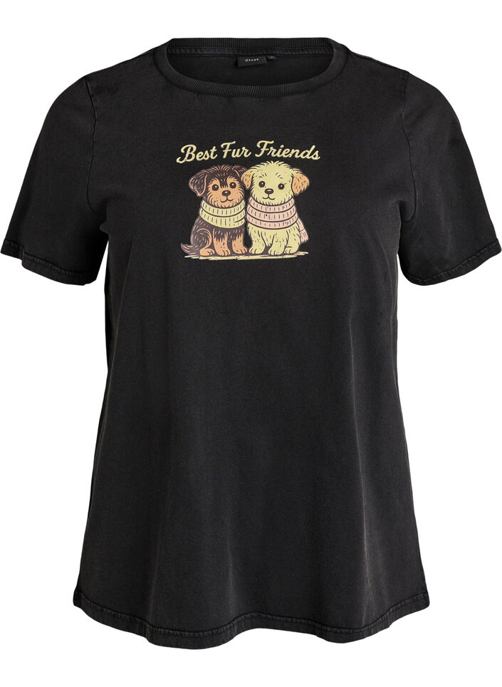 T-shirt &agrave; imprim&eacute; chien et effet d&eacute;lav&eacute;, Gris anthracite, Packshot image number 0