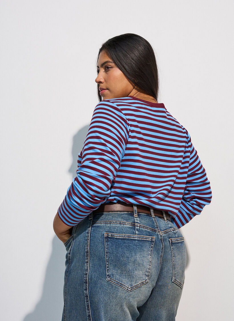 Chemisier &agrave; rayures et &agrave; manches longues, Bleu, Model image number 2