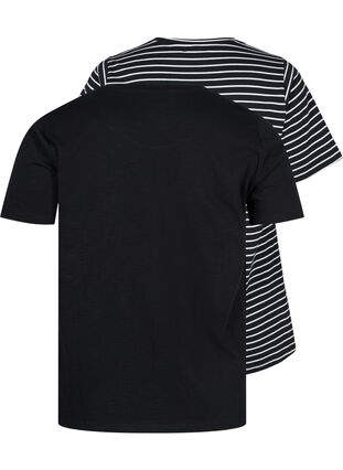 Lot de 2 T-shirt basiques en coton, Black/Black Stripe, Packshot image number 1