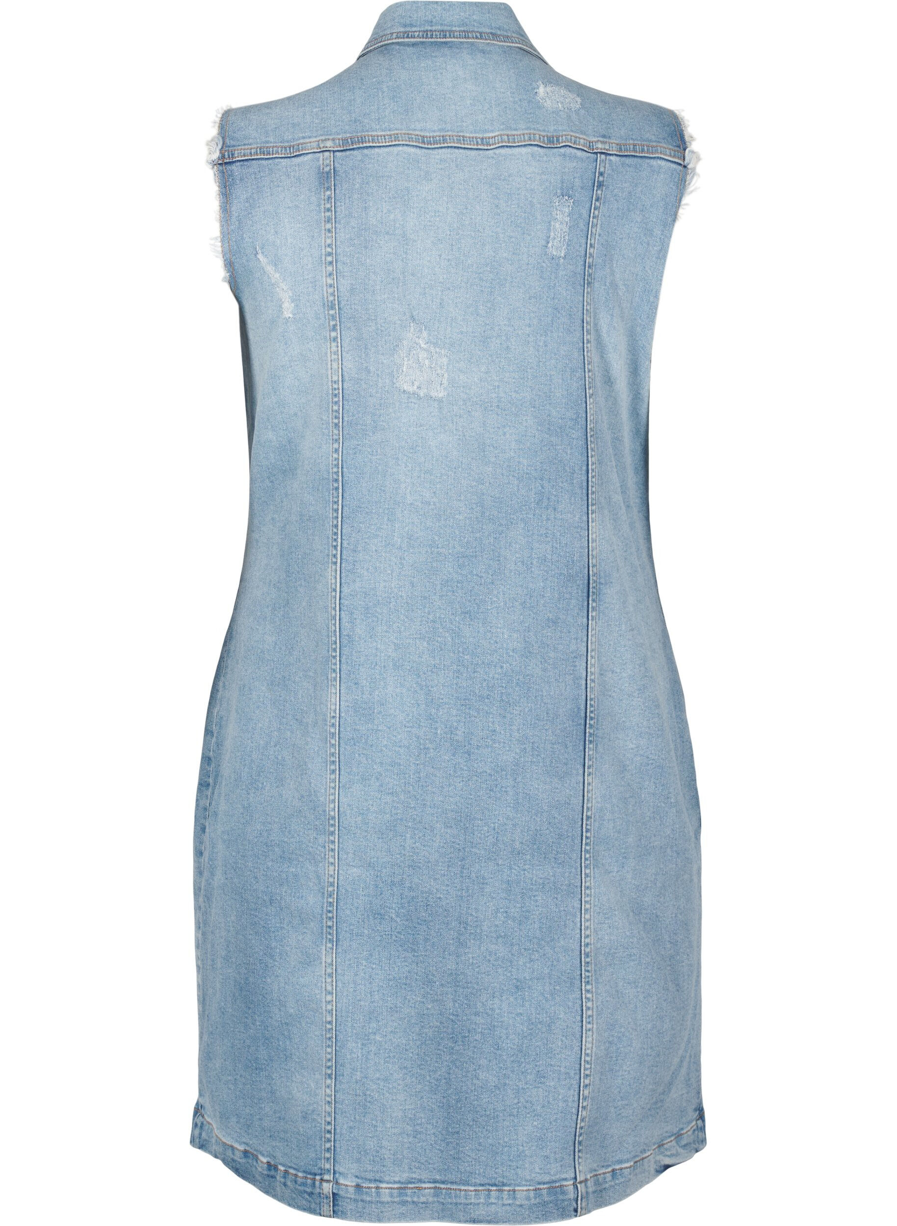 Zizzi Robe en jean sans manches avec d&eacute;tails &agrave; bords bruts, Light Blue Denim, Packshot image number 1